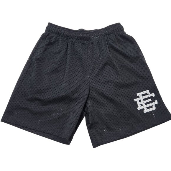 Eric Emanuel Mesh Shorts Black Basic White EE Logo Graphic Mens Large NEW NWOT - Picture 1 of 12